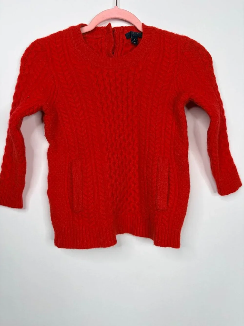 J. Crew Cable-Knit Wool Button-Back Pullover Sweater Red Small #A3062
